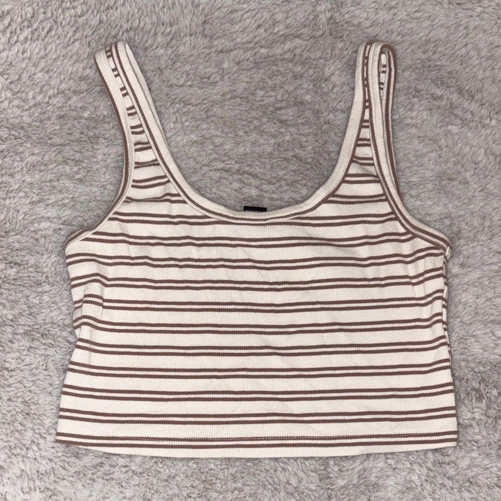 Forever 21 Brown and White Striped Crop Top